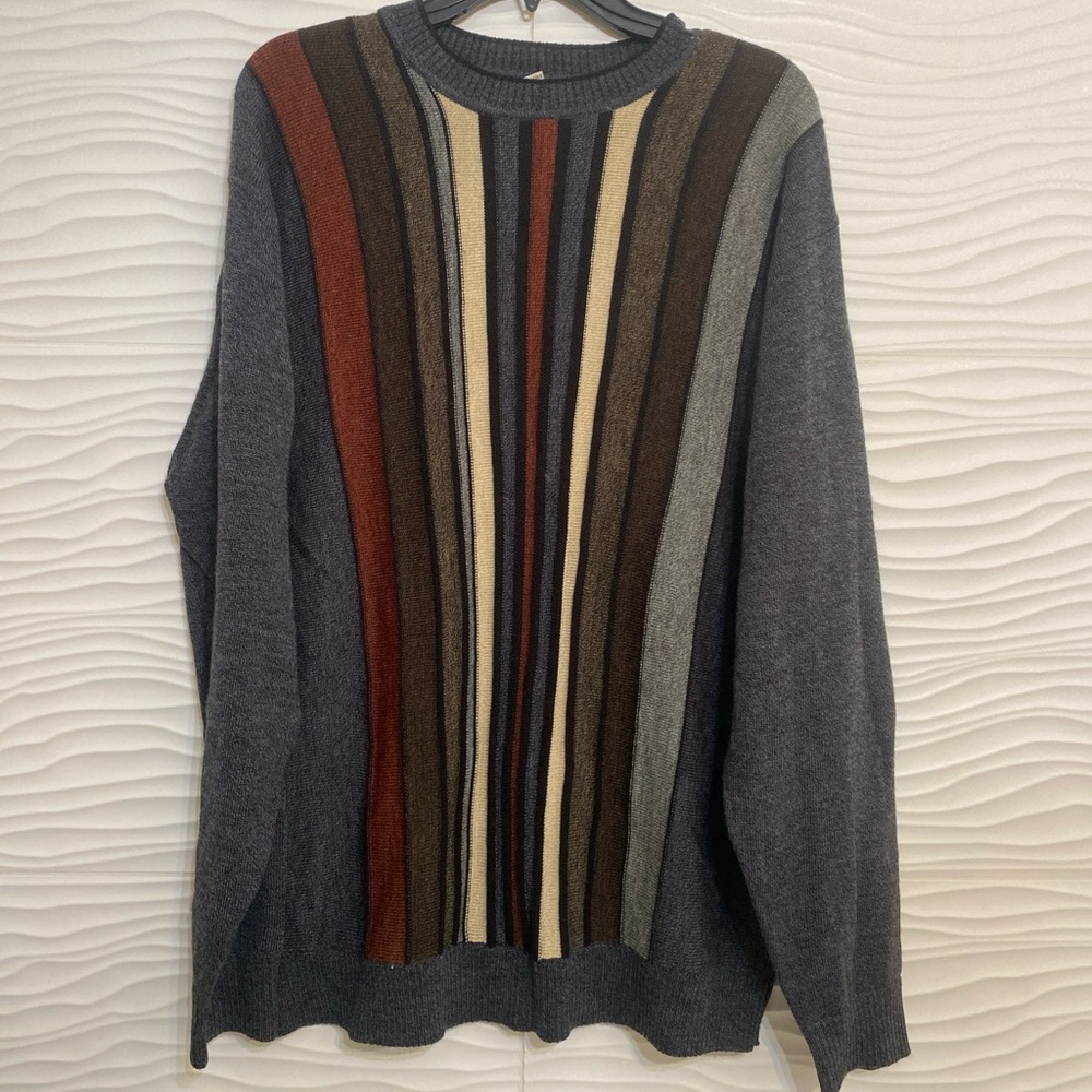 Tagio Crew Neck Men’s Sweater Lightweight Striped Men’s XL Wool/Acaylic